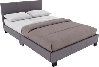 Home Discount Lisbon Double Faux Leather Bed with Gel Memory Foam Pocket Spring Mattress, Grey