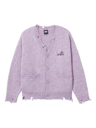 Fingercroxx embroidered-logo frayed cardigan - women - Acrylic/Polyester - M - Purple