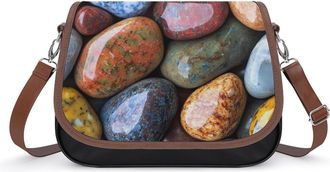 Generic Colorful Smooth Polished Pebbles Crossbody Bags for Women Fashion Leather Shoulder Handbags With Adjustable Strap