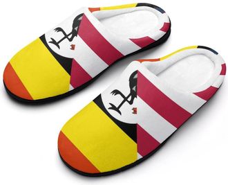 Generic U.S. And Uganda Flag Cotton Slippers for Women Indoor Outdoor Slipper Slip-On Memory Foam Home Shoes