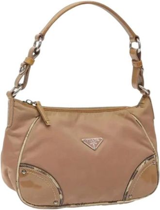 Prada Pre-owned Shoulder Bags, female, Beige, Size: ONE SIZE Pre-owned Nylon Shoulder Bag