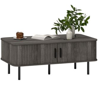 HOMCOM Coffee Table with Storage and Sliding Doors for Living Room - Rustic Brown | TJ Hughes