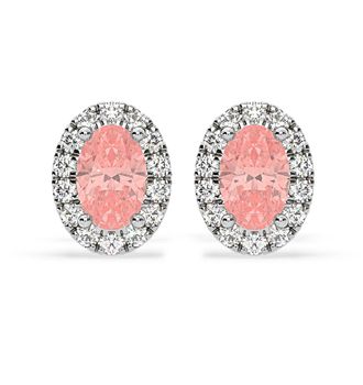The Diamond Store Georgina Pink Lab Diamond 1.34ct Oval Halo Earrings in 18K White Gold - Elara Collection