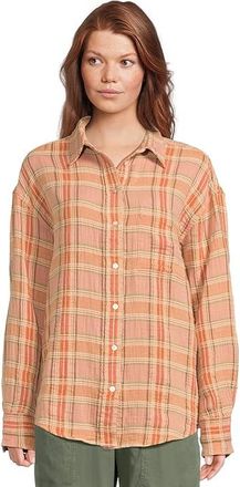 Faherty Dune Cotton Gauze Relaxed Shirt Womens Clothing Tinted Rose Water Plaid : SM
