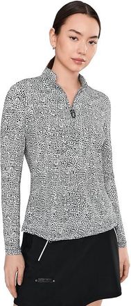 Jamie Sadock Sunsense Ocelot Long Sleeve Quarter Zip Womens Clothing Black : XS, Polyester/Spandex