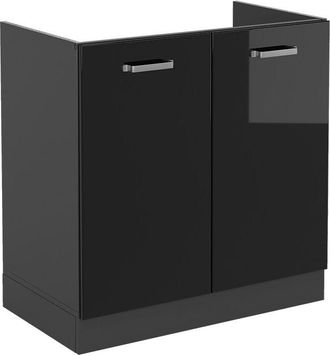 Vicco Mobile lavello cucina R-Line, Nero lucido, 80 cm senza piano di lavoro