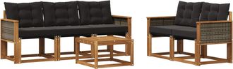 vidaXL Conjunto De Sof&aacute;s De Exterior 6 Uds. Natural Y Negro Vidaxl