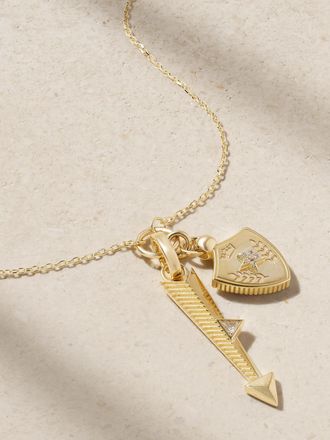 Foundrae Collana In Oro 18 Carati Con Diamanti Arrow Miniature + Per Aspera Ad Astra - Dream