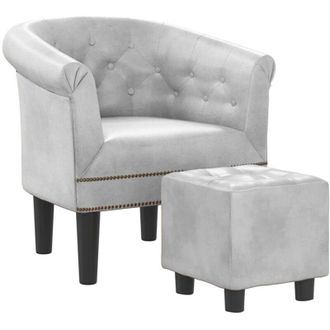 vidaXL Sill&oacute;n Con Taburete Cuero Sint&eacute;tico Plateado Vidaxl