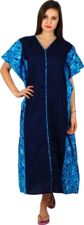 Bimba Womens Cotton Kaftan Long Pannel Kimono Caftan Elastic Waist Night Wear Blue