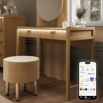 X Rocker XR Living Dak ota Dressing Table with 2 Drawers & LED Lights - Oak in Light Oak