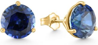 Pompeii3 7Ct Round Blue Sapphire Studs 9mm Womens 14k Earring 3 Prong Martini Lab Grown
