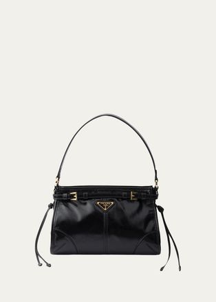 Prada Bonnie Belted Glossy Leather Top-Handle Bag