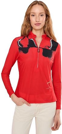 Jamie Sadock Flare Print Long Sleeve Sunsense 1/4 Zip Top Womens Clothing Adrenaline Red : 2XL, Polyester/Spandex