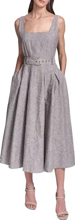 Karl Lagerfeld Sleeveless Belted Linen Blend Midi Dress in Earthy Brown at Nordstrom, Size 10