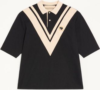 Valentino Valentino Cotton Polo with Inlaid V and Embroidered Panther Patch Man BLACK/BUTTER XXL
