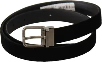 Dolce & Gabbana Black Classic Velvet Logo Engraved Metal Buckle Mens Belt