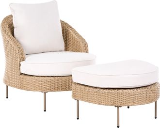 Beliani Sill&oacute;n De Jard&iacute;n De Rat&aacute;n Sint&eacute;tico Con Reposapi&eacute;s De Mimbre Beige Arcille