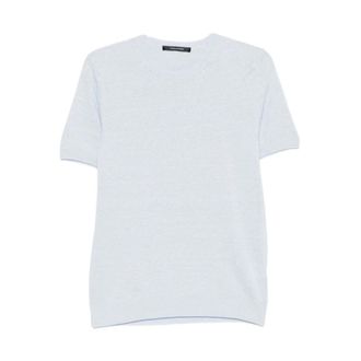 Tagliatore Round-neck Knitwear, male, Blue, Size: 3XL Fine Knit Crew Neck