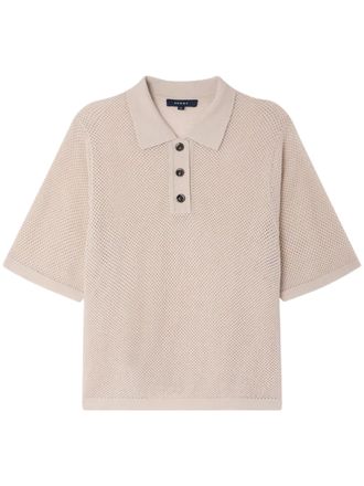 SOEUR Textured Mesh Knit Top with Classic Polo Collar