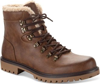 Club Room Mens Club Room Kylerr Combat Boots Brown Faux Fur Round Toe Ankle ZPO3756