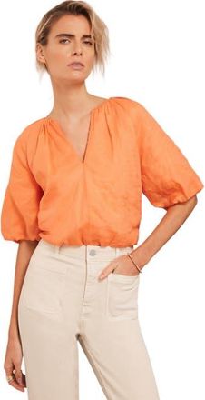 Mint Velvet Puff Sleeve Top in Orange at Nordstrom, Size Large