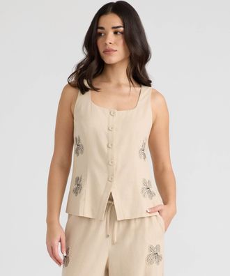 NVLT Womens Button Front Embroidered Vest