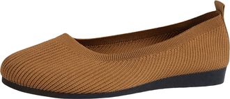 Generic Womens Knit Ballet Flat Soft Breatheable Mesh Flat for Women Flexible Casual Shoes for All-Day Comfortable Portable Low Wedge Loafers (Brown, 4.5)