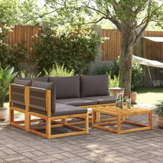 vidaXL Conjunto De Sof&aacute; De Jard&iacute;n De 5 Piezas Con Cojines De Madera De Acacia Y Cuerda Vidaxl