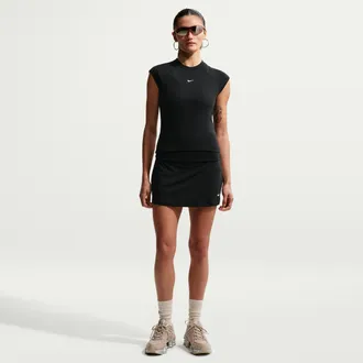 Nike Womens Nike Sportswear Chill Knit Mid-Rise Tight Ribbed Skort in Black | IF0575-010