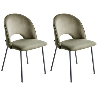 Beliani Conjunto De 2 Sillas De Comedor Patas Negras Retro Glamour De Terciopelo Verde Covelo