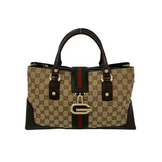 Gucci Brown Green Red Color Canvas Leather Handbag Tote Bag (Pre-Owned)