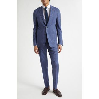 Isaia Capri Denim Effect Wool Blend Rigato Suit in Blue at Nordstrom, Size 48 Us