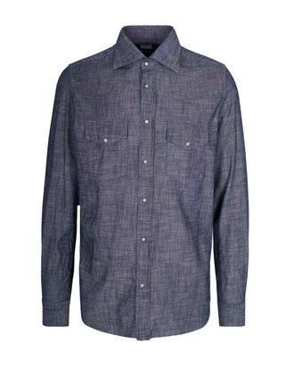 Eleventy Textured Cotton Shirt with Pearl-like Buttons