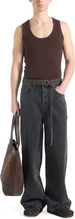 Mani&egrave;re De Voir Adam Wide Leg Belted Jeans in Black Wash at Nordstrom, Size 38