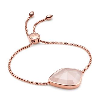 Monica Vinader Rose Gold Siren Nugget Cocktail Friendship Chain Bracelet Rose Quartz