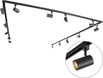 QAZQA Moderno Sistema De Riel Moderno Monof&aacute;sico Con 14 Focos Negros - Jeana Acero Alargada Adecuado Para Led Max. 14 X 50 Watt - Qazqa