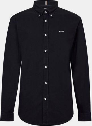 HUGO BOSS Mens Embroidered Collared Neck Button Down Long Sleeve Shirt in.Dark Blue - Size Small