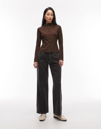 Abrand 95 - Jeans ampi neri con cuciture a contrasto-Nero