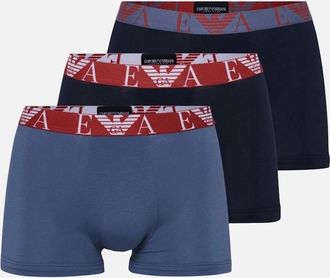 Emporio Armani Mens 3-Pack Stretch Cotton Blue/Red Boxer Trunks - Navy - Size: 35/34/32