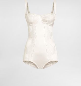 Dolce & Gabbana Silk Balconette-bra Bodysuit With Lace Detailing - Woman Shirts And Tops White Silk 2b