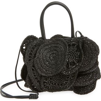 Farm Rio Woven Flower Bag in Black at Nordstrom