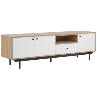 Beliani Beliani - Mueble Tv Color Madera Clara Y Blanco 163 Madera Sint&eacute;tica Con Cajones Gabinetes Estantes Gesti&oacute;n De Cables Itaca
