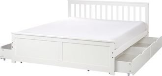 Beliani Cama matrimonial de madera blanco 160x200