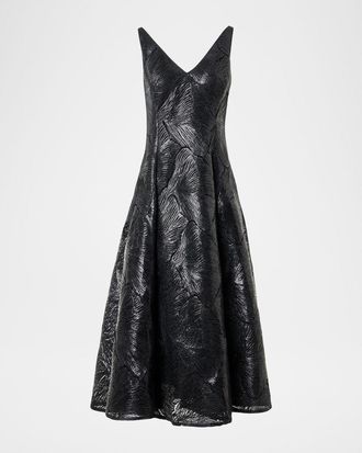 Akris Lacquered Sea Faille Sleeveless Midi Dress