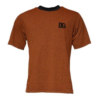 Dolce & Gabbana Tops, Heren, Bruin, M, Katoen, Bruine Logo Patch Crew Neck T-shirt