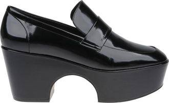 Robert Clergerie Schoenen, Dames, Zwart, 38 EU, Leer, Futuristische Zwarte Mocassin met Sculpturaal Platform