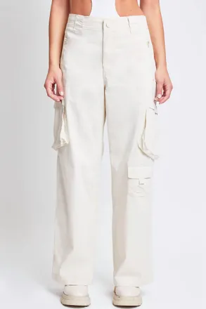 YMI High Rise Cargo Jeans In Ecru