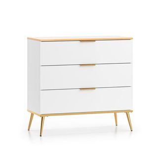 Petits Meubles C&oacute;moda 3 cajones y dorado fachada de mdf blanco