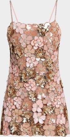 LoveShackFancy Aleria Sequined Floral Mini Dress